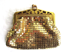 Whiting &amp; Davis USA Gold Mesh and Filigree Evening Coin Purse Pouch Vintage 40&#39;s - £18.97 GBP