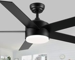 52-Inch Black Ceiling Fan With Lights, Led, 5 Blades, 3-Speed Reversible... - £143.05 GBP