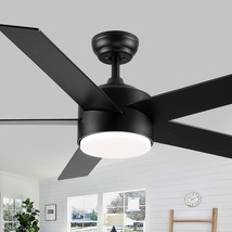 52-Inch Black Ceiling Fan With Lights, Led, 5 Blades, 3-Speed Reversible, Modern - £138.61 GBP