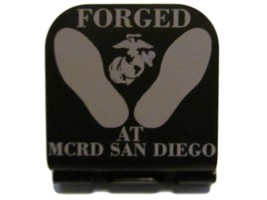 USMC Forged At MCRD Sand Diego Yellow FP Laser Etched Aluminum Hat Clip Brim-it - £9.40 GBP