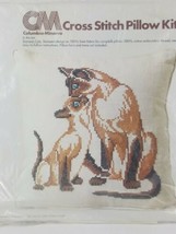 Siamese Cats Stamped Linen Cross Stitch Pillow Kit Columbia Minerva 6734 Vintage - £23.44 GBP