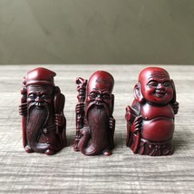 Vintage Red Resin Chinese three wise men miniature statues Fu Lu Shou Figures H6 - £9.06 GBP