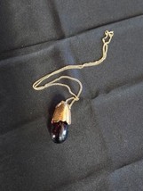 Avon Perfume Necklace Vtg Eggplant Pendant Glass Bottle Gold Tone Curb Chain 26&quot; - £12.62 GBP