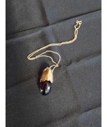 Avon Perfume Necklace Vtg Eggplant Pendant Glass Bottle Gold Tone Curb C... - £12.33 GBP