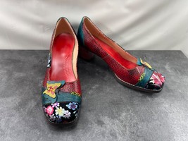 Unbranded Heels Women 10.5M Shoes Brown Red Green Leather Boho Block Pump - $34.47