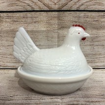 Vintage Indiana Glass Milk Glass Hen on a Nest Chicken 5” Small Candy Dish - £13.07 GBP