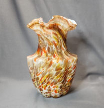 Fenton Vase Vasa Murrhina Autumn Orange Cased Art Glass 9.5&quot; Mid-Century Modern - $79.20