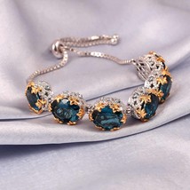 London Blue Topaz bracelet, Huge Blue topaz, Gift for her, Bridal Jewelry, Blue  - £381.90 GBP