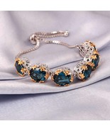 London Blue Topaz bracelet, Huge Blue topaz, Gift for her, Bridal Jewelr... - £368.34 GBP