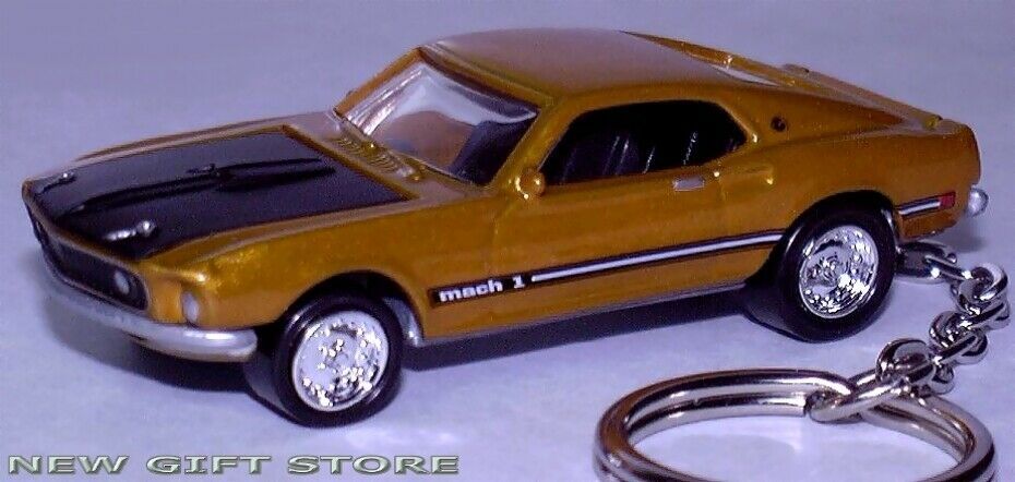 RARE KEYCHAIN 69/70 1969 GOLD BLACK FORD MUSTANG MACH 1 CUSTOM Ltd ...