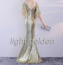 Golden Bat Sleeve Maxi Sequin Dresses Women Custom Plus Size Sequined Gowns image 11