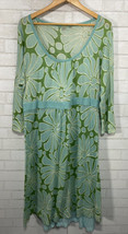 Boden Mod Floral Green Light Blue Lightweight Sweater Dress + Slip Midi US Sz16R - £47.93 GBP