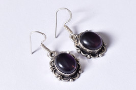 Handcrafted Silver Polished Oval Amethyst Ethnic Dangle Earrings Women - £20.73 GBP