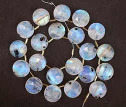 Natural, 20 piece faceted Rainbow white Moonstone disc gemstone beads 14 mm appr - £79.00 GBP