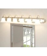 Volume Lighting-6-Light Brushed Nickel Bath Light Bell-Shaped Alabaster ... - $149.33 CAD