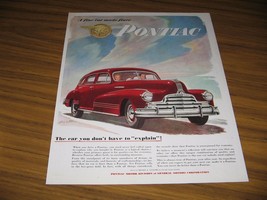 1947 Print Ad Pontiac Cars A Fine Car Made Finer Red 4 Door - $13.42