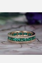 2.20Ct Princess Simulated Green Emerald Full Eternity Band 14K Rose Gold Plated - £98.98 GBP