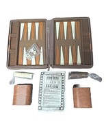 VTG Travel Backgammon Set in Dark Brown Faux Leather Case 9x7&quot;  Board Ga... - $14.72