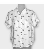 RAE DUNN novelty linen blend bicycle print button up shirt size medium - $35.00