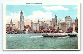 Postcard New York City, N.Y. Skyline Lower Manhattan Skyscrapers, Ship - £6.93 GBP