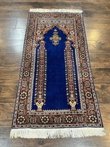 Indian Prayer Rug 3x5 Fine Dark Blue &amp; Red Vintage Handmade Oriental Carpet - $1,959.00