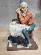 12&quot; 1989 Statue Poor Old Man Praying Bible Faithful Dog Soup Bread Table VTG 475 - £27.52 GBP