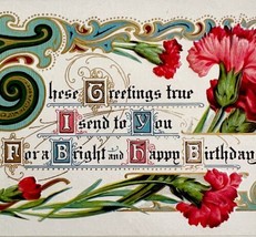Happy Birthday Greeting Postcard 1910s Pink Flowers Embossed Motto No 2 ... - $19.99