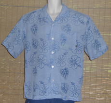 Pineapple Connection Hawaiian Shirt Two-Tone Blue Floral Size Medium - £18.00 GBP