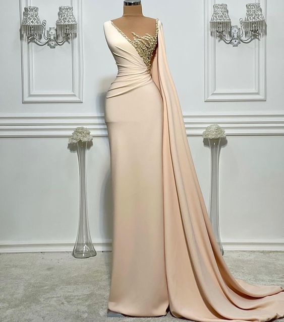 Primary image for Dubai Fashion Prom Dresses with Cape Beaded Champagne Arabic Prom Gown Formal We