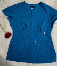 Koi Sapphire Scrub Top Small Royal Blue Short Sleeve with Pockets Stretchy - $19.79