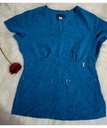 Koi Sapphire Scrub Top Small Royal Blue Short Sleeve with Pockets Stretchy - £15.56 GBP
