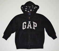 Boys Sz 4 5 XS GAP Kids Logo Zip Up Hoodie Sweatshirt Warm Fleece Skulls Black - $11.99