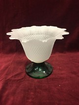 Vintage Frosted TULIP Vase Centerpiece green base 6 in. Mid Century Regency - $31.67