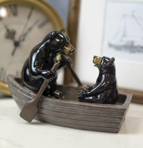 Western Rustic Black Bears Father and Son Family Rowing Canoe Boat Figurine - £19.10 GBP