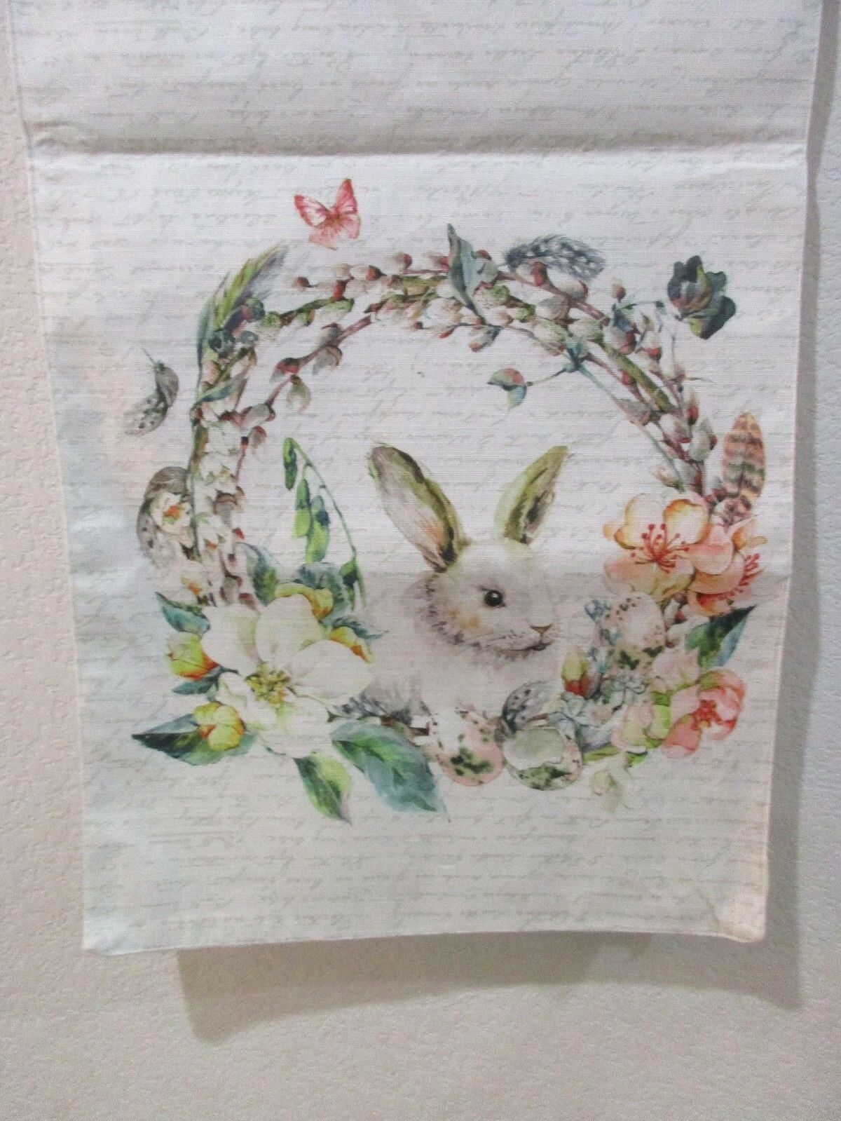 NEW Cynthia Rowley Easter Bunny Rabbit Script Table Runner 15&quot; x 72&quot; - $29.69