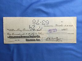 1924 Orlando Bank &amp; Trust Co. Florida FL FLA  Obsolete Check USED CASHED - $19.78