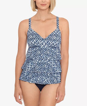 Swim Solutions One Piece Swimsuit Fauxkini Navy Print Size 8 $99 - Nwt - £21.38 GBP