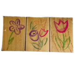 Vintage Hero Arts Artist&#39;s Flower Set of 3 Daisy Tulip Rose Crayon Stamp... - $14.99