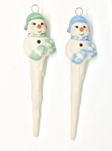 Hand Painted Ceramic Snowman Icicle Ornament 5 Inches - Set/2 (Blue and ... - $20.00