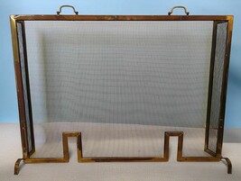 Brass &amp; Mesh Folding Fireplace Screen 43&quot; Spark Guard 32&quot; Tall Andiron G... - $296.99