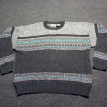 Vintage Basic Editions Sweater Adult Large Striped Gray Fall Winter Cozy Wear - £25.44 GBP