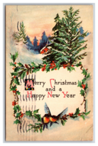 Merry Christmas and Happy New Year Winter Cabin Scene Postcard U27 - $3.91