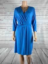 Talbots 3/4 Sleeve Blue Surplice Slimming Waist Jersey Dress Petite Large - £20.70 GBP