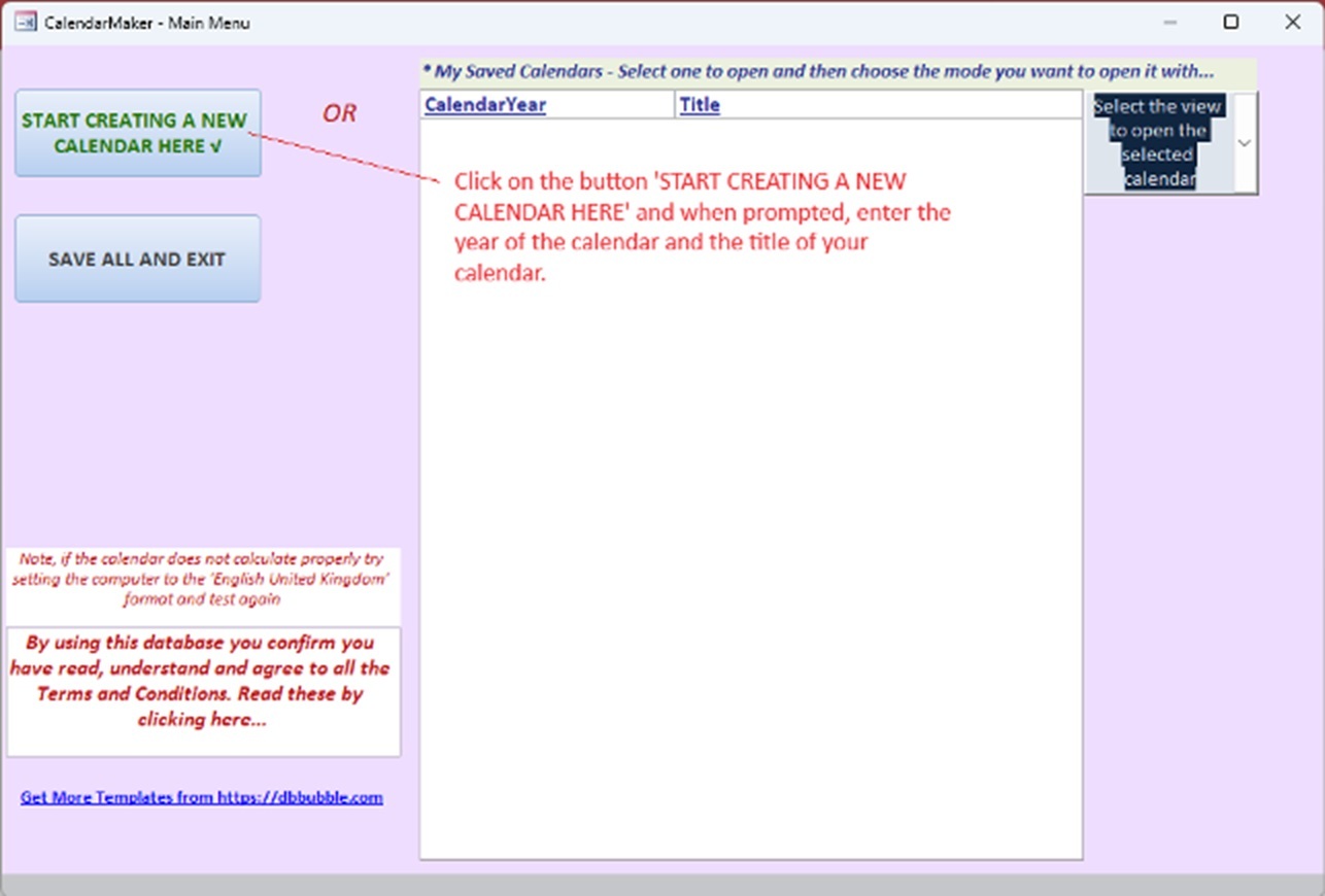 Calendar Creator database (MS-Access template). Make your own calendars ... - $2.00