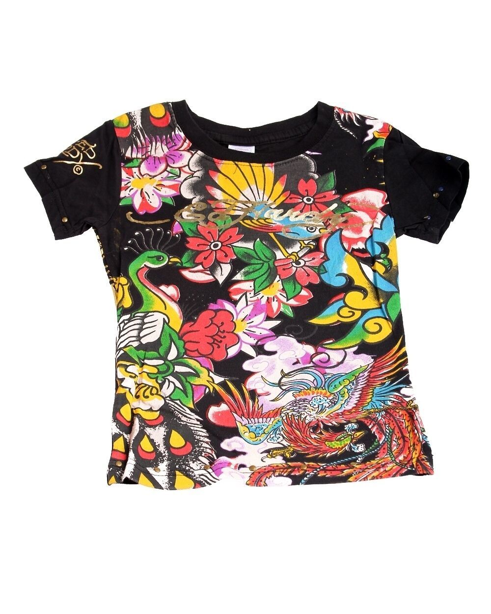 Super Cute Ed Hardy Girls Black Tee Shirt w/Birds Flowers Motif, Short Sleeve - $23.99