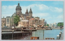 Amsterdam Schreierstoren And St Nicholas Church Canal View 1960s Postcard - £10.85 GBP