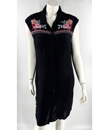 Roper Western Shirt Dress Sz Large Sleeveless Black Pink Embroidered Flo... - $47.42 CAD