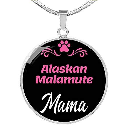 Alaskan Malamute Mama Necklace Circle Pendant Stainless Steel Or 18K Gold 18-22