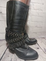 Nicole Hide Out Leather Boots Women&#39;s 7 M Belted w/Studs Moto Motorcycle... - £20.26 GBP