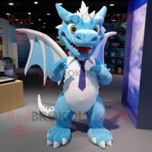 Sky Blue Dragon mascot costume character dressed with a Poplin Shirt and Ties - $1,249.00